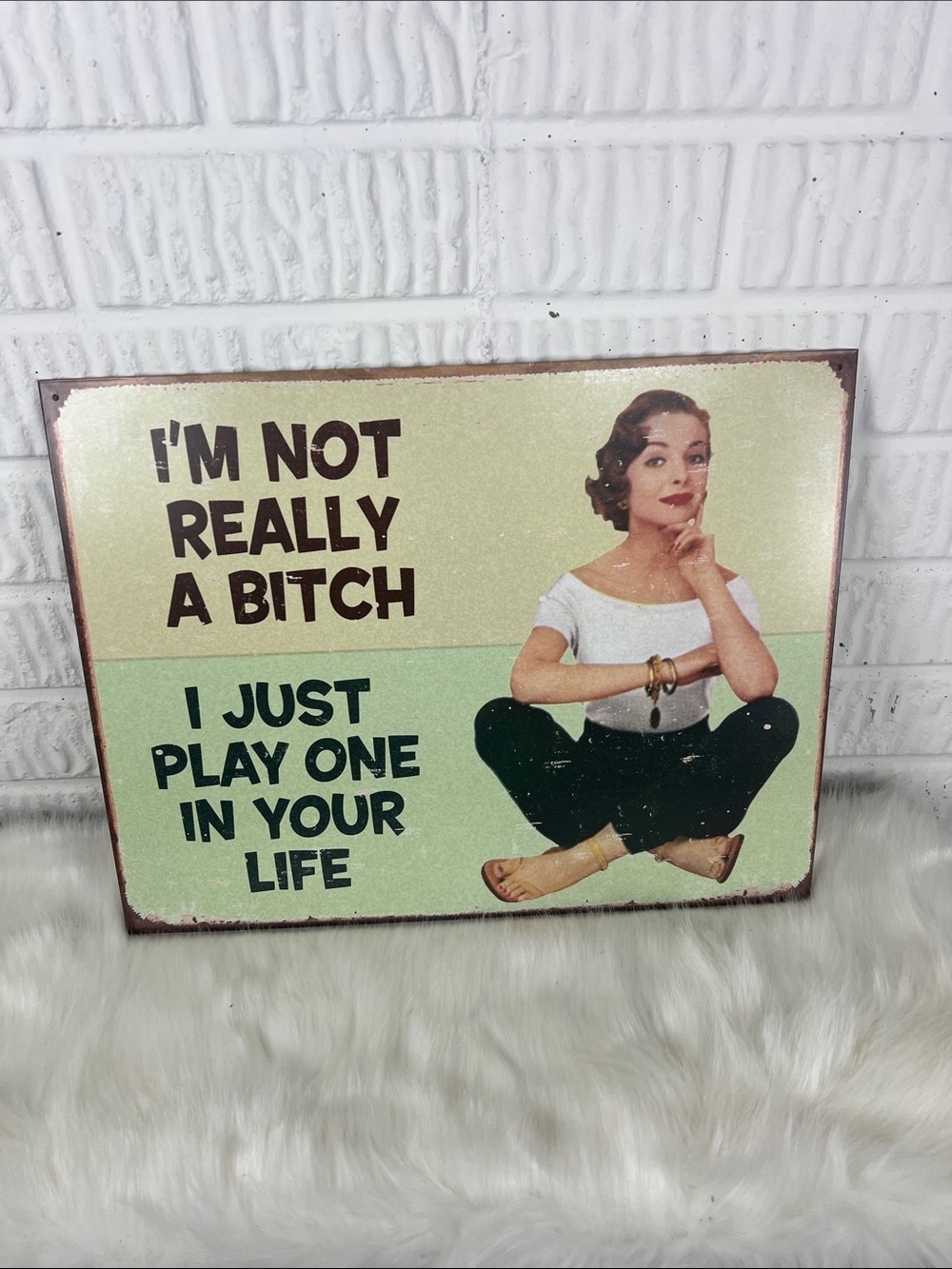 Retro Quote Metal Wall Sign - Mint & Cream